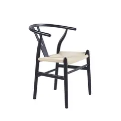 MOAD - Silla Wishbone de Madera Negra Rustica con Asiento de Ratán Natural Diseño para Comedor, Living