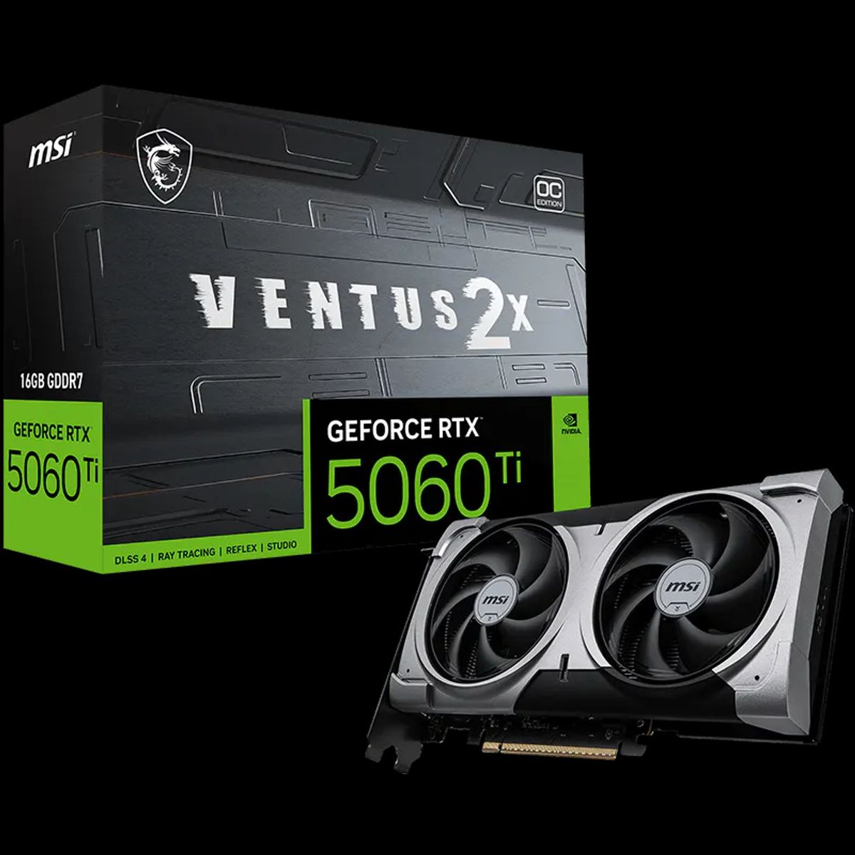 MSI - Tarjeta de Video MSI GeForce RTX 5060 Ti 16G VENTUS 2X OC BLACK PLUS