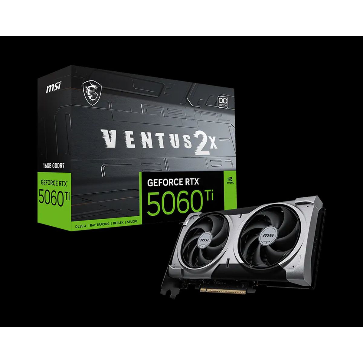 MSI - Tarjeta de Video MSI GeForce RTX 5060 Ti 16G VENTUS 2X OC BLACK PLUS