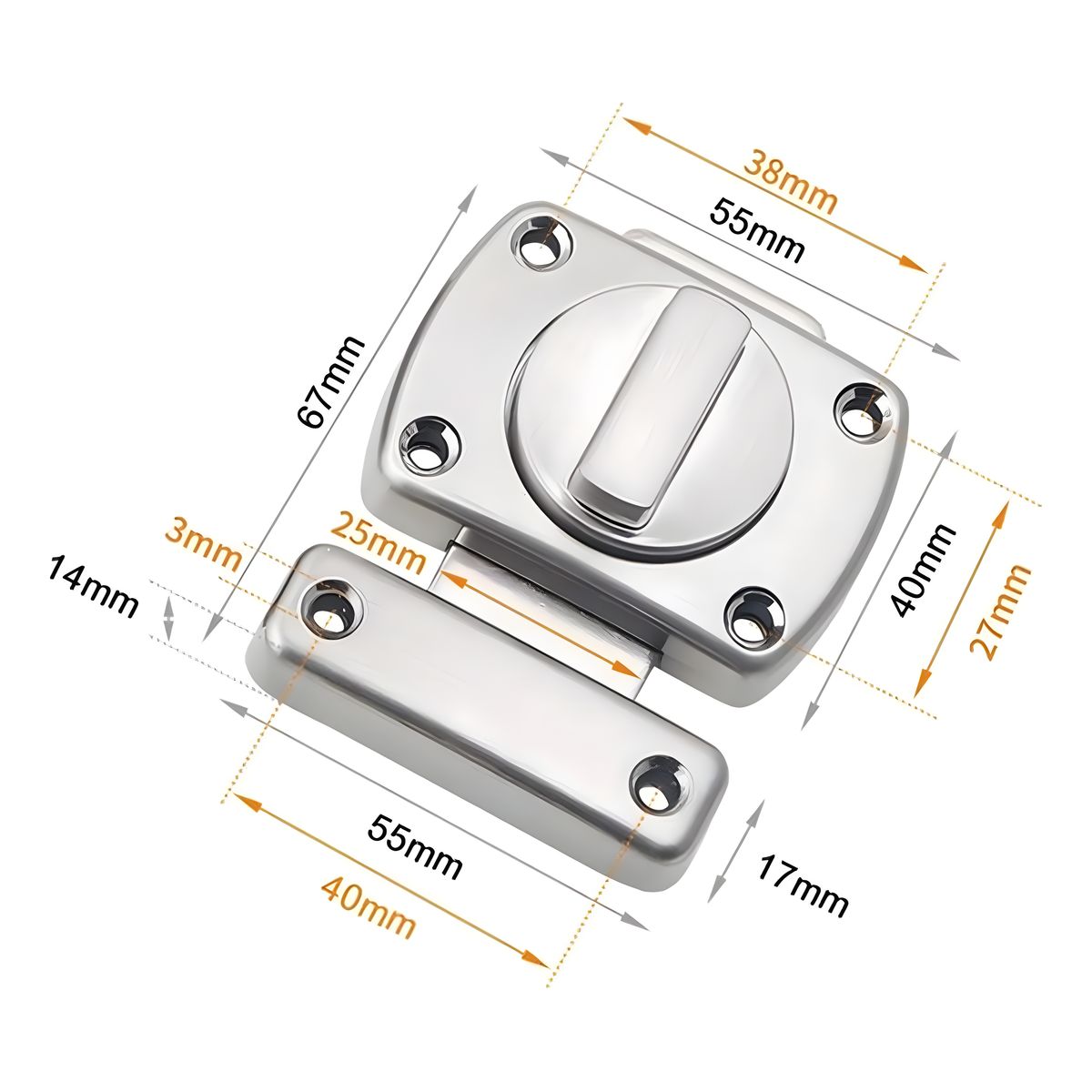 NORPLAT - 2 Pestillos Cerradura Puerta Gabinete Turn 40mm Baño Norplat