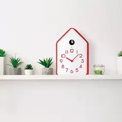 GUZZINI - Reloj CuCkoo Blanco Borde Rojo con Péndulo Rojo