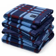 TEXTIL RANCO - Pack 2 Frazada Térmica TARTAN BORDE SATIN AZUL 2,0 plazas