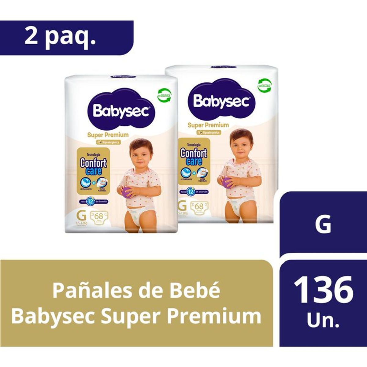 BABYSEC - 2 Paquetes de Pañales de Bebé Babysec Super Premium 136 un G