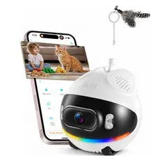 AIKA H2O - Cámara Robot Gatos Monitoreo Ruedas Visión Nocturna 1080P Wifi