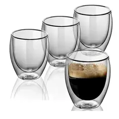 GENERICO - 4 Vasos Taza Café Vidrio Mug Doble Pared Térmica Reforzada