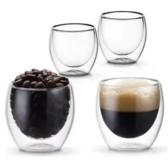 GENERICO - Pack 4 Taza Cafe Vasos De Vidrio Mug Doble Pared Térmica