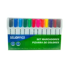 SELLOFFICE - Marcadores De Pizarra 12 Colores Punta Redonda