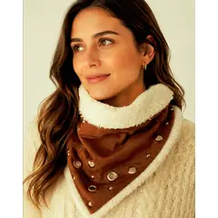 1MORE - Cuello bandana gamuza con chiporro color café
