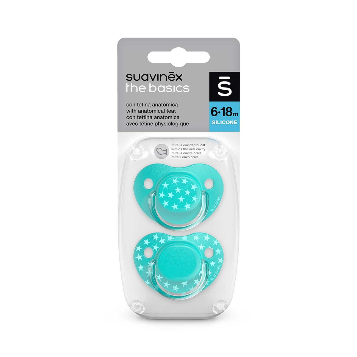SUAVINEX - CHUPETES THE BASICS ANATOMICO SILICONA 6-18M VERDE