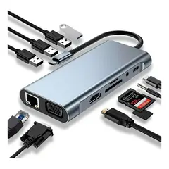 DM - HUB ADAPTADOR USB-C 11 EN 1 HDMI 4K RJ45 VGA USB 3.0 PD MAC