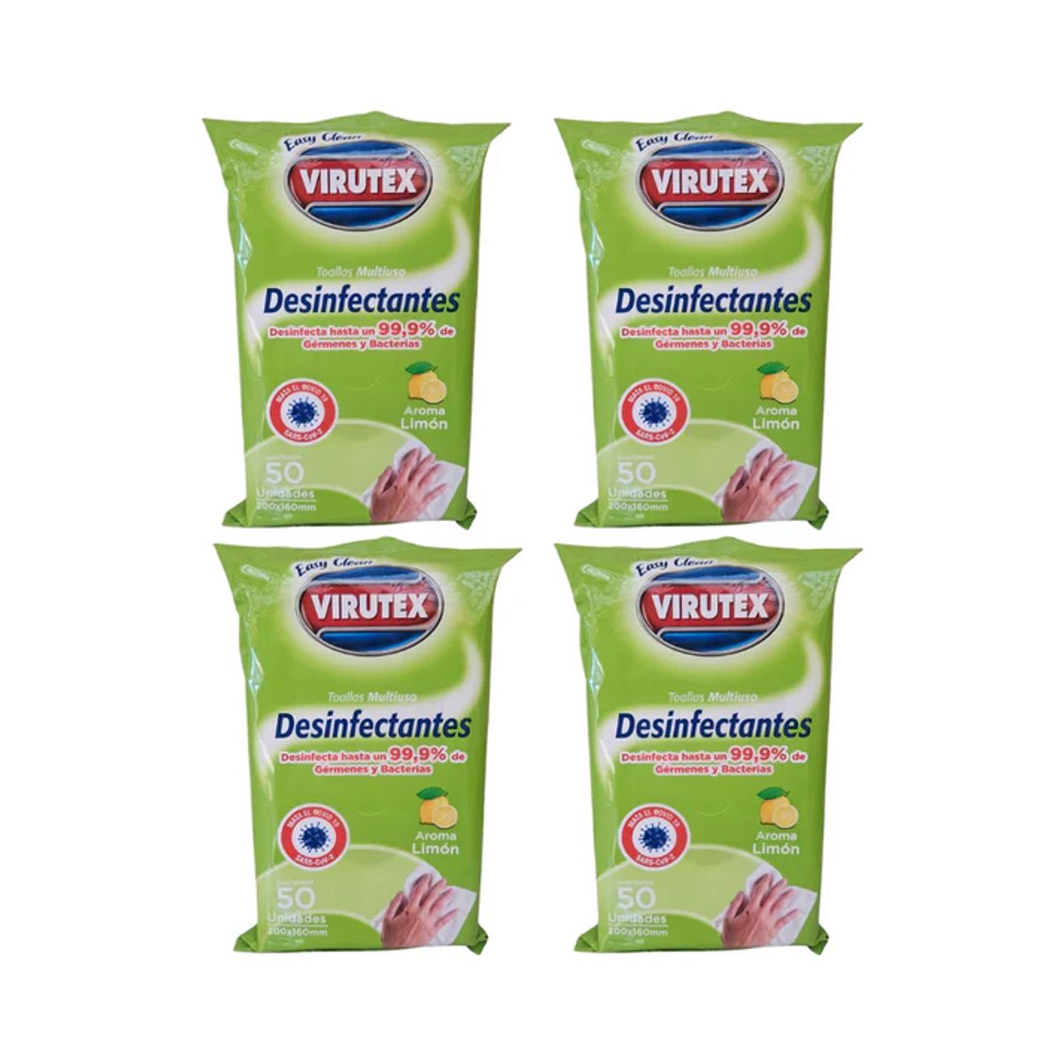 VIRUTEX - Pack 4 Paquetes Toallitas Desinfectantes Virutex Limón 50u cu