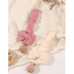 GENERICO - SUJETADOR SEGURO O CLIPS DE MADERA DE CHUPETE SÓLIDO Y ESTAMPADOS CON TELA PARA BEBÉS