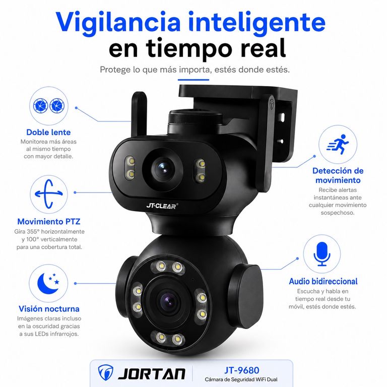 Cámara Seguridad Wifi Doble Lente Ia Jortan Jt-9680 Ptz | Sodimac