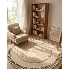 GENERICO - Alfombra Circular Estilo Boho Chic con Flecos Textura sisal 80cm