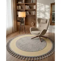 GENERICO - Alfombra Circular Estilo Boho Chic con Flecos Textura sisal 80cm