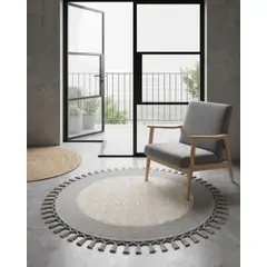 GENERICO - Alfombra Circular Estilo Boho Chic con Flecos Textura sisal 80cm