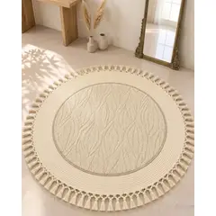 GENERICO - Alfombra Redonda Estilo Boho Chic con Flecos Textura sisal 80cm