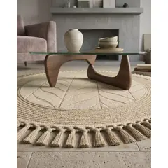 GENERICO - Alfombra Redonda Estilo Boho Chic con Flecos Textura sisal 80cm