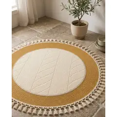 GENERICO - Alfombra Redonda Estilo Boho Chic con Flecos Textura sisal 80cm