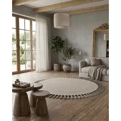 GENERICO - Alfombra Redonda Estilo Boho Chic con Flecos Textura sisal 80cm