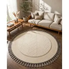 GENERICO - Alfombra Redonda Estilo Boho Chic con Flecos Textura sisal 80cm