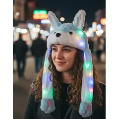 GENERICO - Gorro orejas movimiento con luz led para niños.