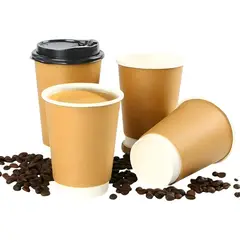 PASTELERIUSCL - 50 Vasos Cafe Kraft Vaso Desechables Doble Pared C/tapa 12oz Marrón Claro / Vaso Kraft Doble Pared 1