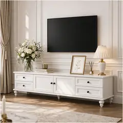 HOMER DESIGN - Rack Tv 160x34x42cm Melamina Estilo Europeo Con Patas Blanco