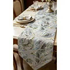 GENERICO - Mantel Camino De Mesa Tela Bordados Dorados Hoja 180x32cm