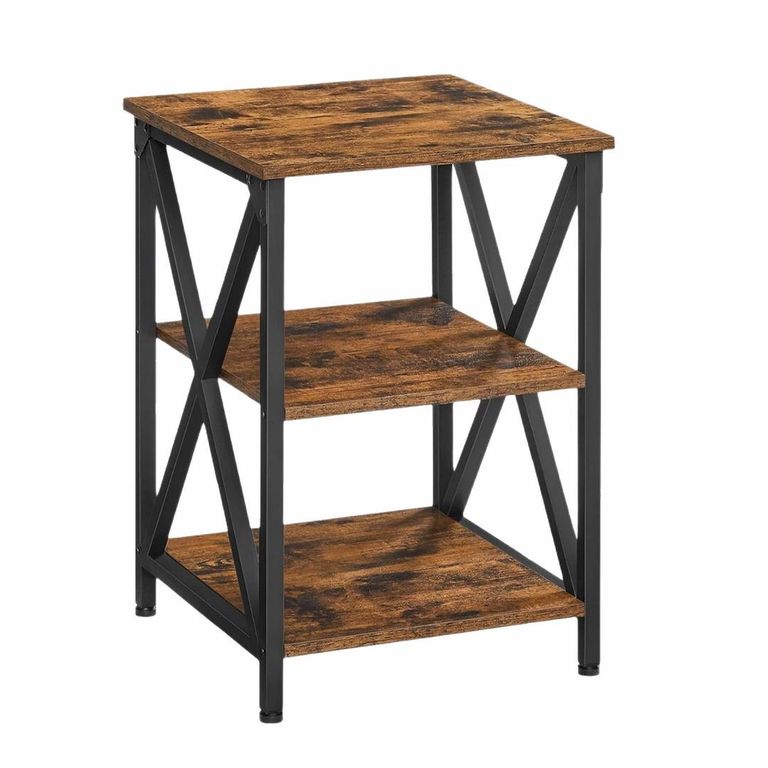 Mesa Lateral Auxiliar Industrial 3 Niveles  Melamina y Metal Negro