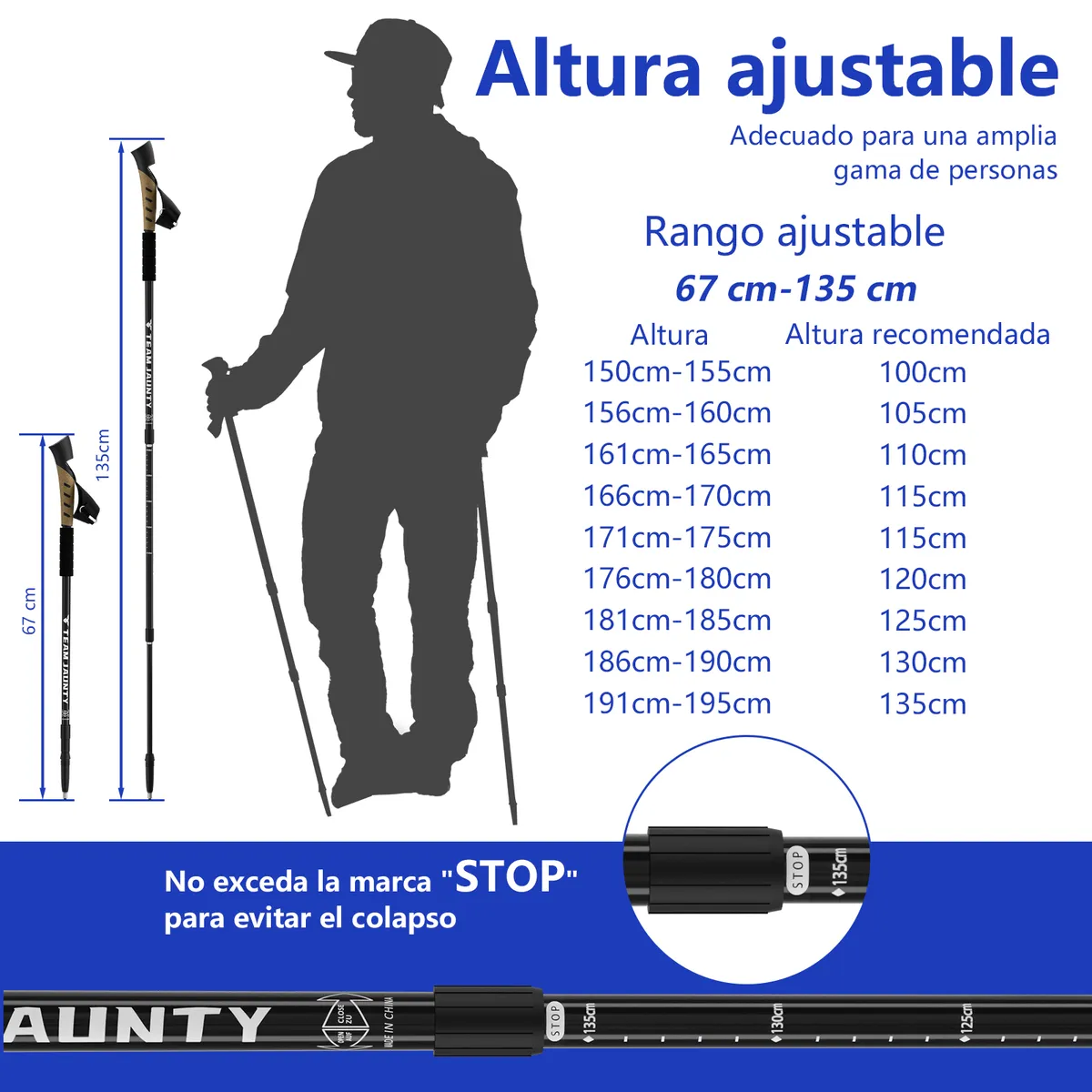 YAYKO - Bastones De Trekking De Aluminio Con Altura Regulable X2