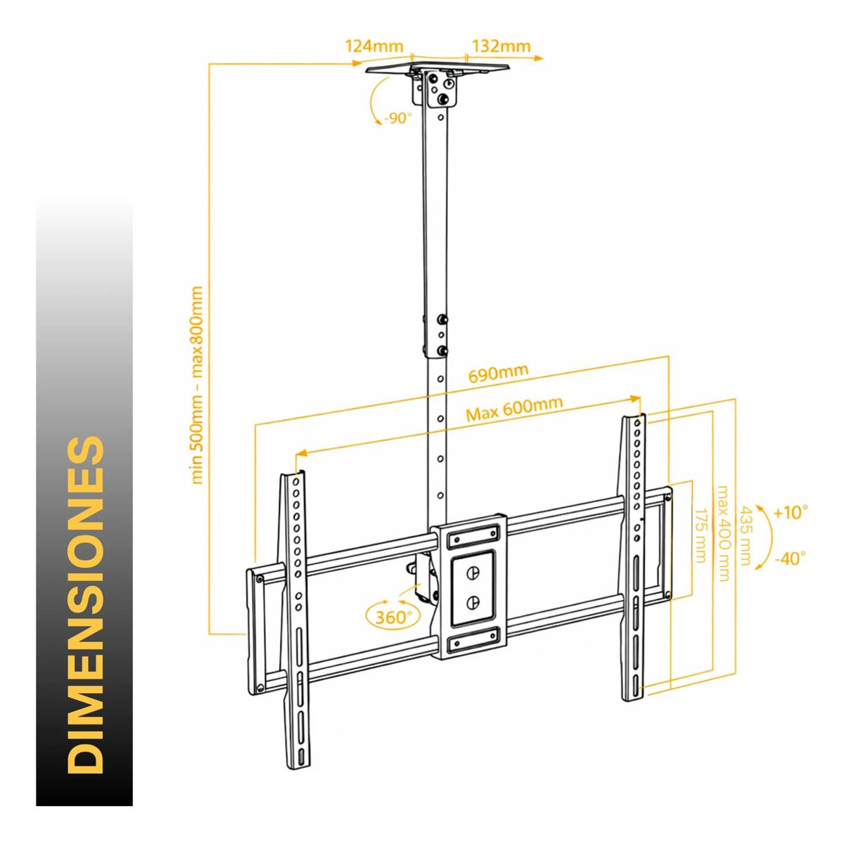 IRM - Soporte TV Techo Ajustable Inclinable Para Pantallas De 32 A 70 Pulgadas Base Metalica Reforzada