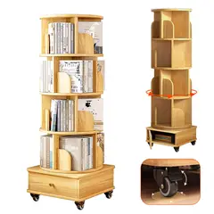 UENMI - Librería De 4 Estantes Con Ruedas Y Giratorio Marrón Claro
