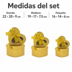 GENERICO - Set de 3 cajas de regalo en forma de corazón dorado con ventana transparente y lazo decorative