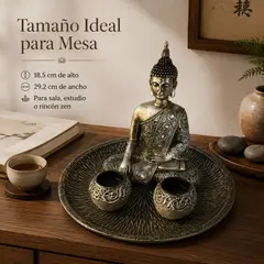 GENERICO - Estatua de Buda de resina con doble portavelas, decoración zen para altar