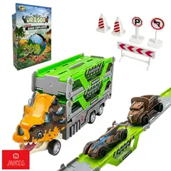 ANIKIDS - Pista De Autos Dinosaurio Juguete Para Niños Con Lanzador y Transportador Plegable