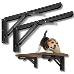 AMBM SHOP - X2 Bisagras De 40cm Escuadra Soporte Estante Repisa Plegable negro