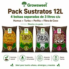 GROW SWEET - Kit Sustrato 12L Humus Turba Perlita y Fibra de Coco