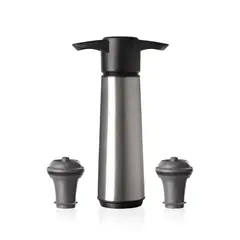 VACUVIN - Set Bomba y 2 Tapones de Vacío para Vino Acero Inoxidable