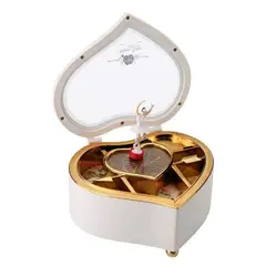 GENERICO - Caja con diseño de Corazón Musical Joyero Con Bailarina en Blanco con dorado