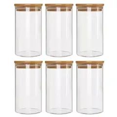 GENERICO - Set de 6 Frascos Herméticos Vidrio Tapa Bambú de 500ml