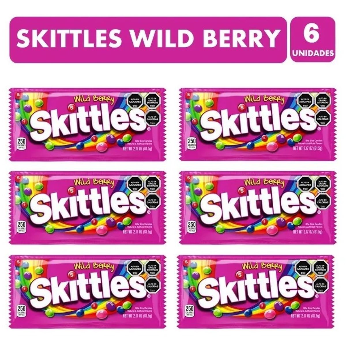 SKITTLES - Caramelos Skittles Wild Berry Pack 6u X 62g