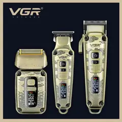 VGR - Set Barbería CortaPelo Trimmer Afeitadora 3 En 1 VGR642 Dorado