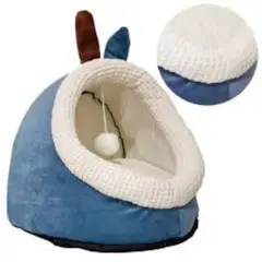 MARBEN PETS - CAMA MASCOTA TIPO CUEVA PERRO GATO PEQUEÑO 35 CM AZUL