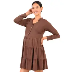 MADREMIA - Vestido Maternal Lactancia Paula Cafe