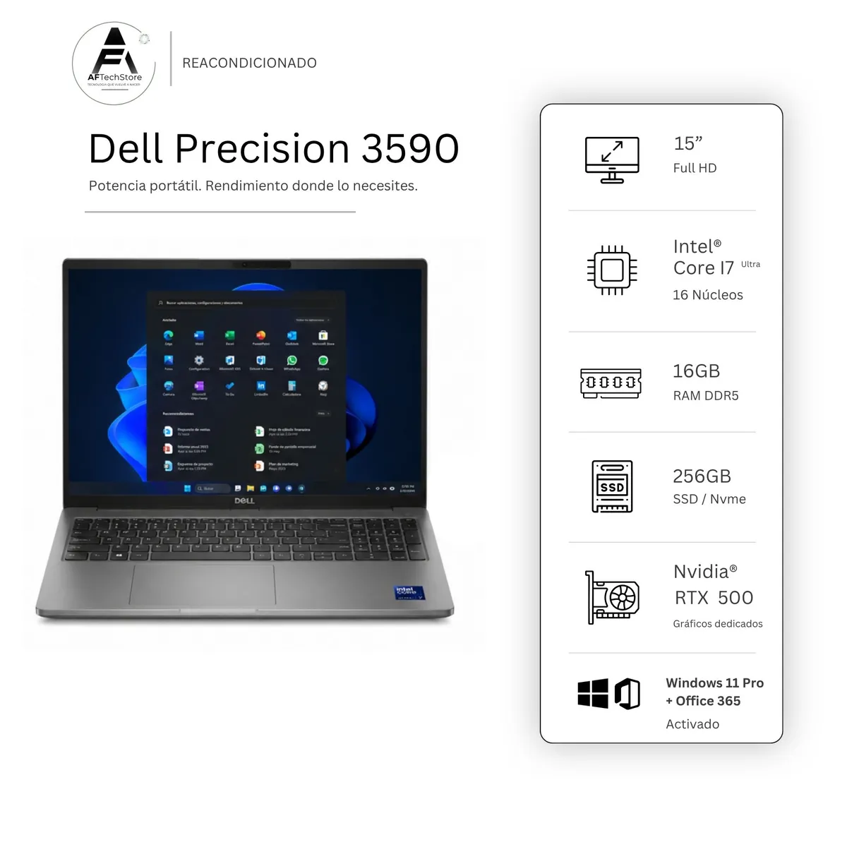 DELL - Notebook Dell 3590 Ultra 7 NPU/AI Boost 16GB 256GB – Edición Exclusiva –Win Office– Reacondicionado