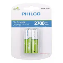 PHILCO - Pack 2 Pilas Recargables AA 2700mha