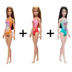 BARBIE - Pack de Muñecas Playa Rubia, Morena y trigueña