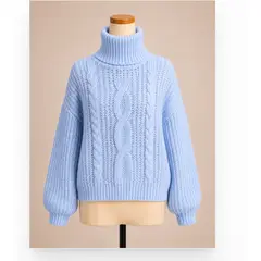 XPRESS RECHARGE - Sweater Mujer Tejido Cuello Alto Oversize Azul Cielo