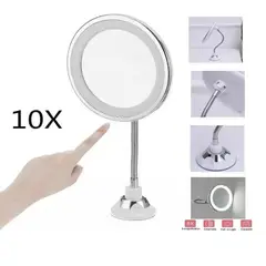 GENERICO - ESPEJO FLEXIBLE PLEGABLE LUZ LED AUMENTO 10X REDONDO ESPEJO PARA MAQUILLARSE ESPEJO DE BAÑO